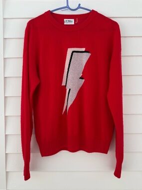 27 Miles | Cashmere Red Lightning Bolt Sweater 100% Cashmere Size M